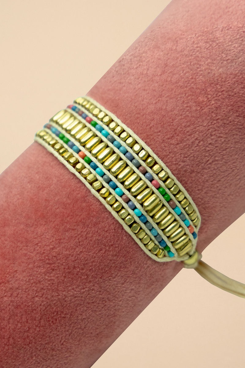 Beaded Bracelet Wide Multi Stripe