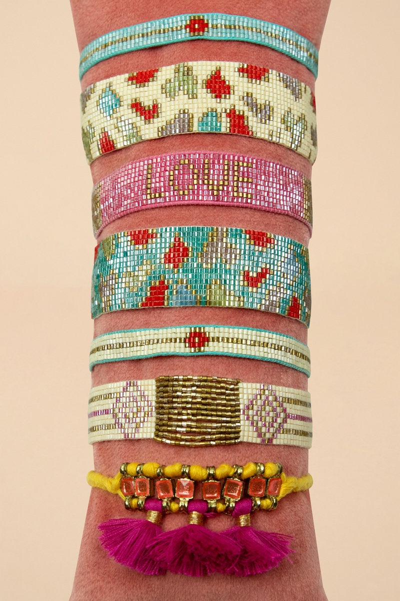 Beaded Bracelet Narrow Multi  Stripe