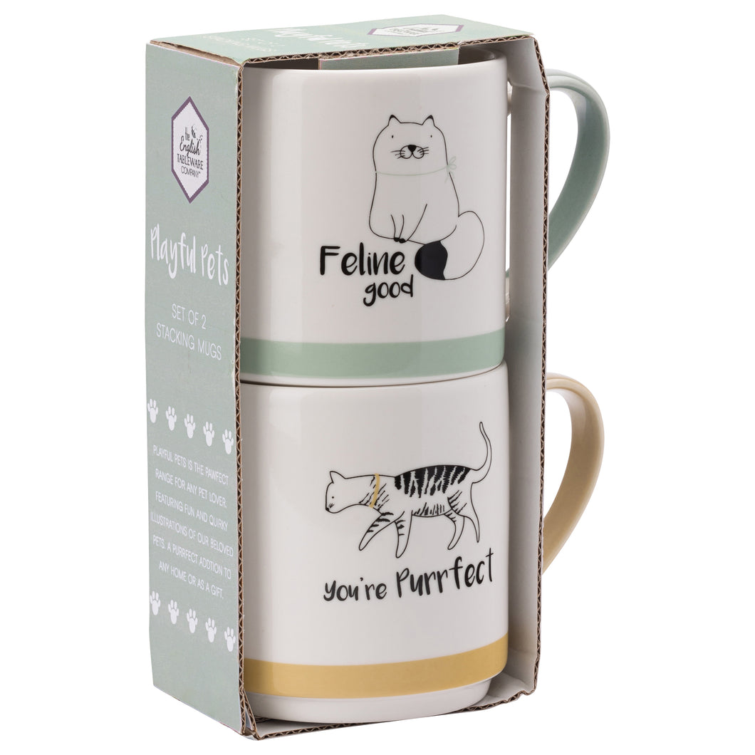 Playful Pets Cat Stacking 2 Mugs