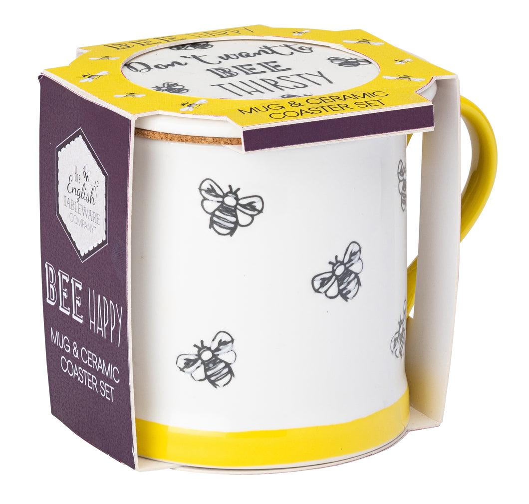 Bee Happy Tankard Mug & Coaster Set