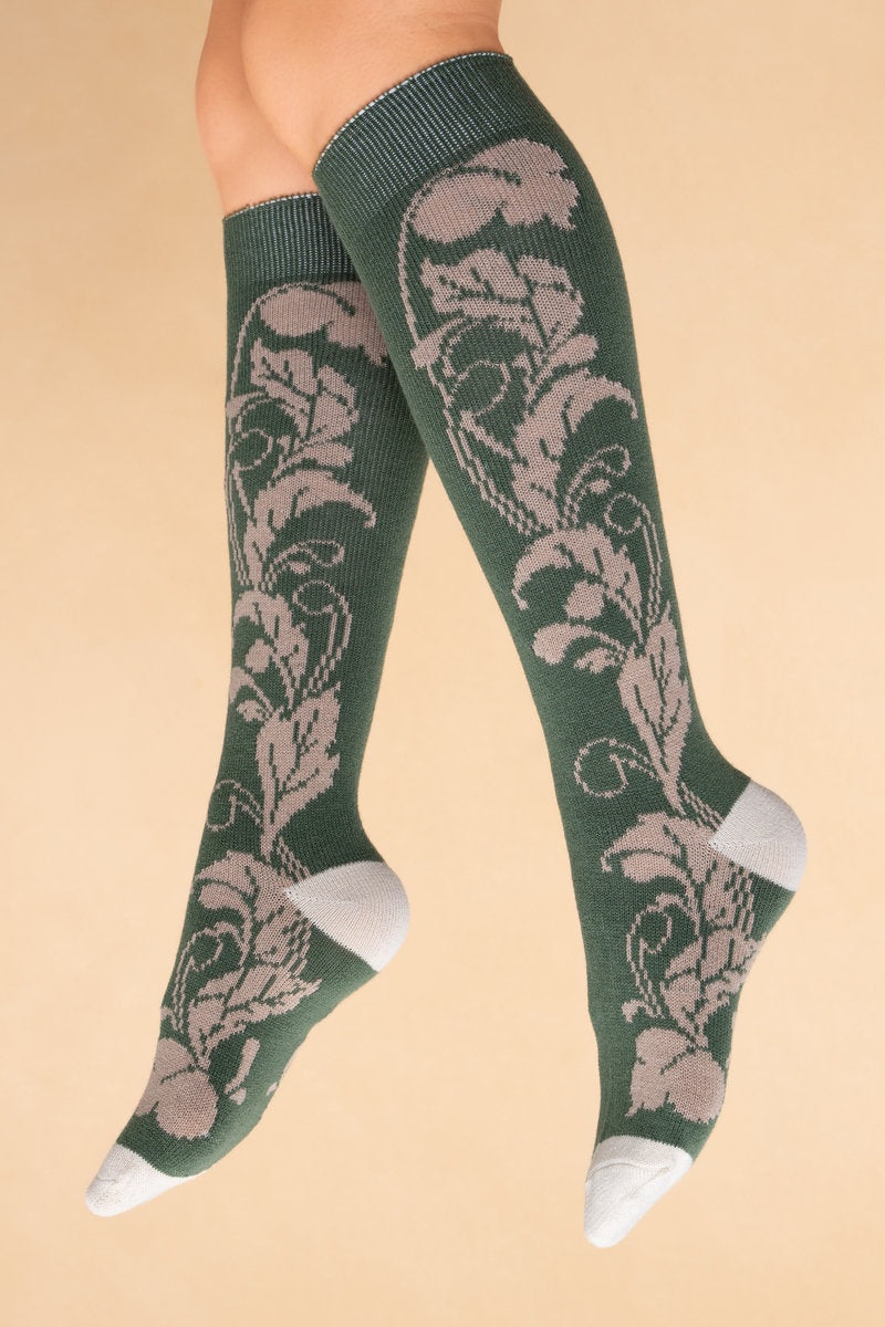 knee High Socks Opulent Floral Sage