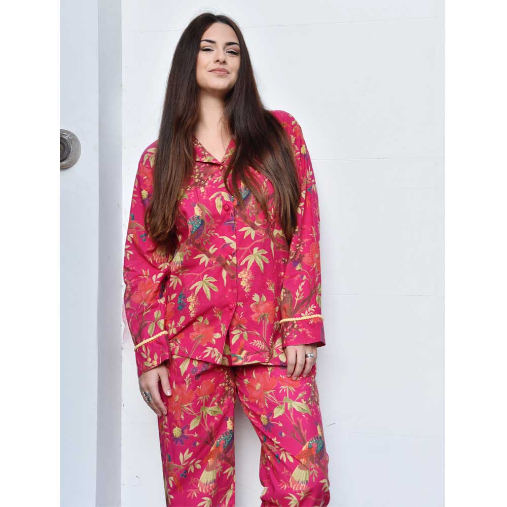 Hot Pink Birds Ladies Pyjamas