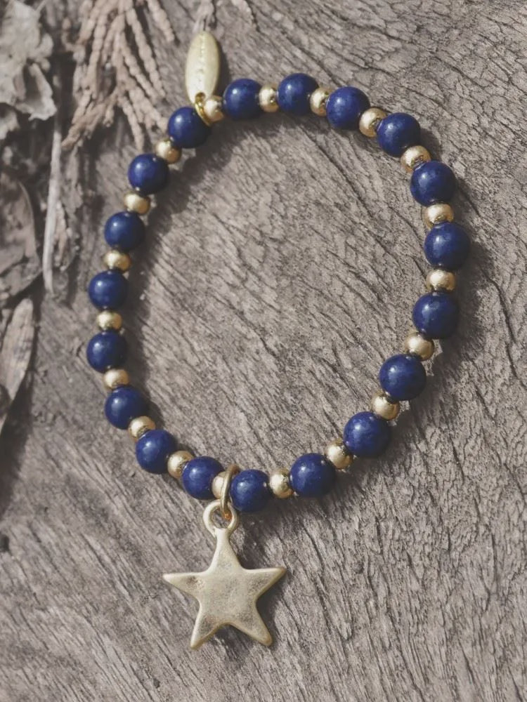 Starry One Bracelet Worn Gold & Lapis