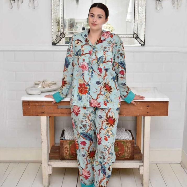 Blue Exotic Flower Ladies PJs