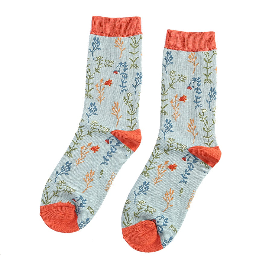 Wild Flowers Socks Duck Egg